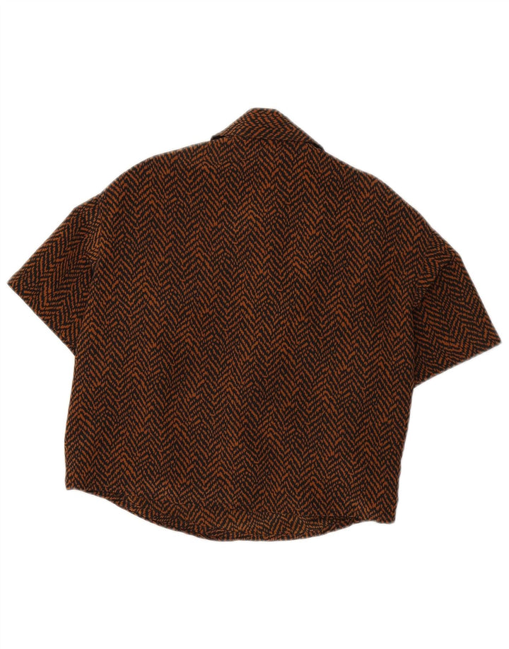 vintage Womens Crop Short Sleeve Shirt Blouse UK 8 Petits Chevrons Bruns