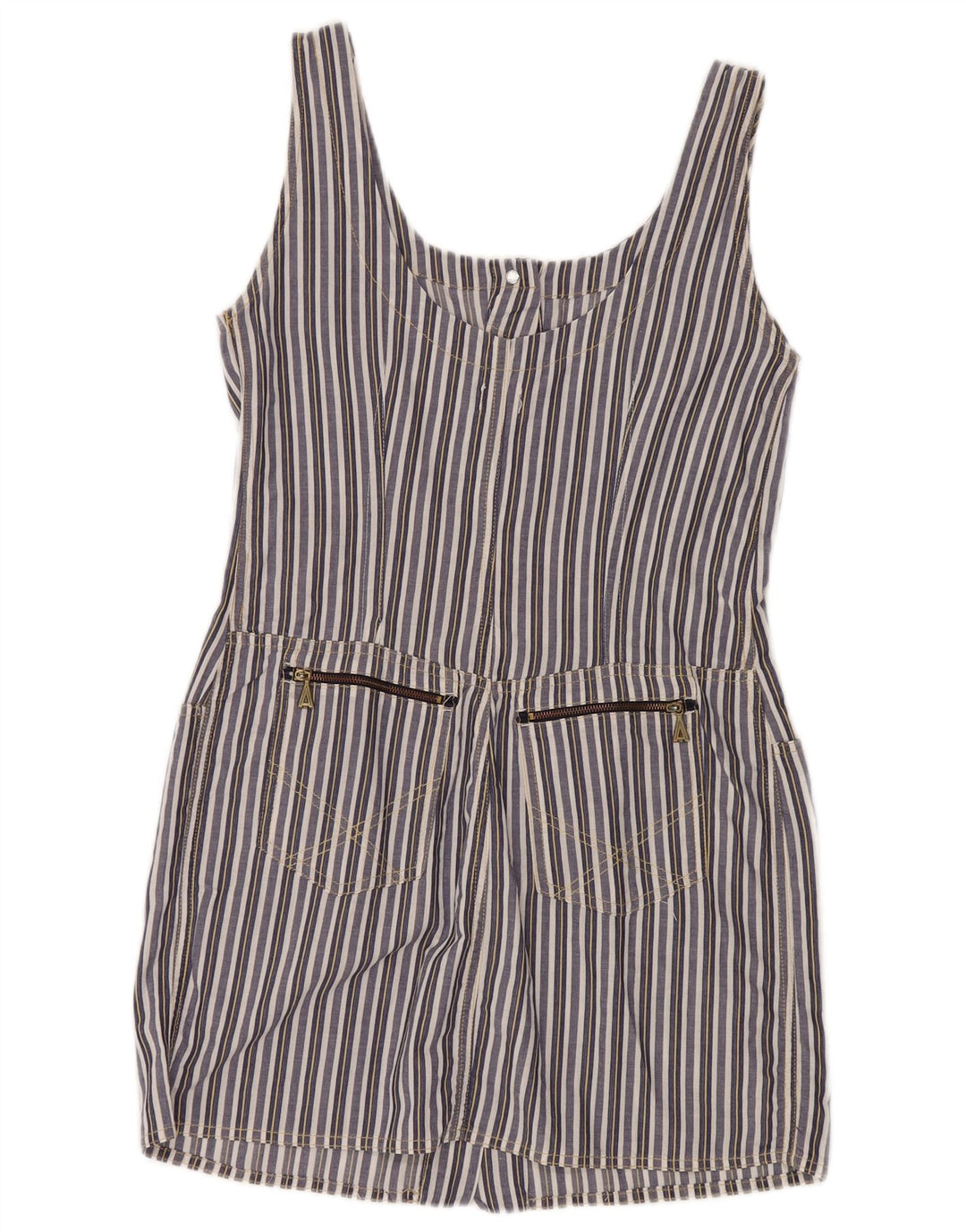 VINTAGE Robe fourreau sans manches femme UK 8 Petit Bleu Marine Rayé