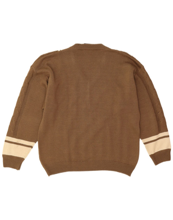 vintage Mens V-Col Jumper Pull Grand Marron Argyle/Diamant Coton