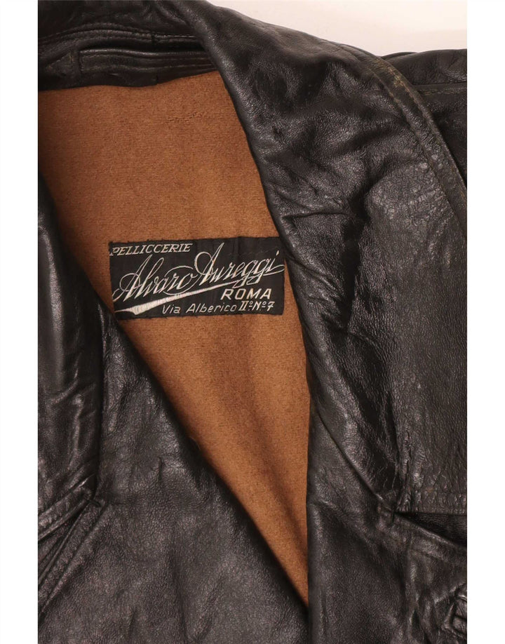 manteau en cuir homme vintage UK 38 Moyen Noir Classique