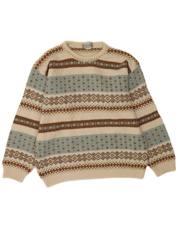 Zero Mens Crew Neck Jumper Sweater XL Multicoloured Fair Isle Acrylic