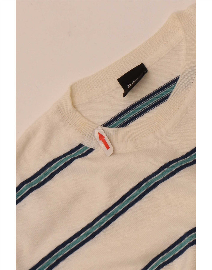HUGO BOSS Pull ras du cou en coton rayé blanc moyen