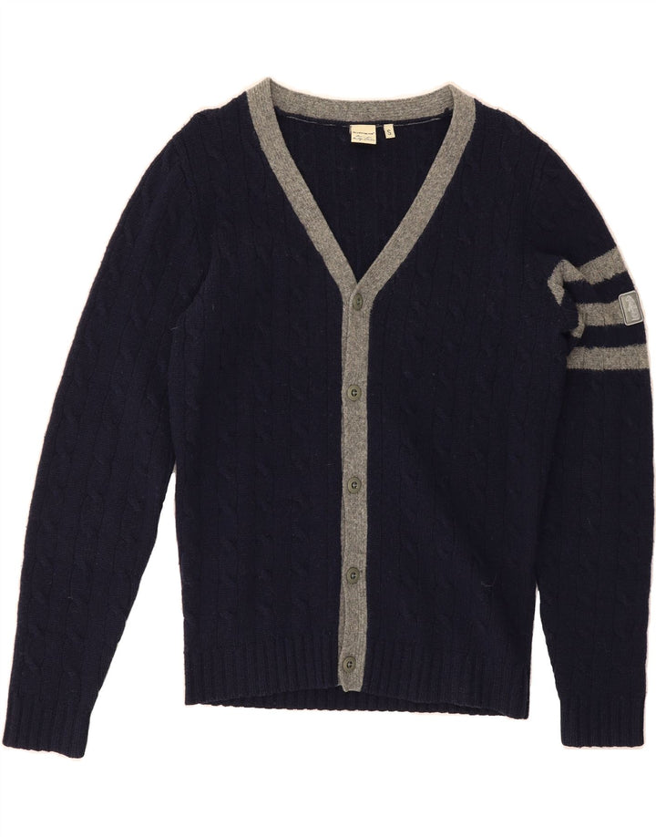 REFRIGUE Cardigan Homme Pull Petit Bleu Marine Rayé en Laine d'Agneau
