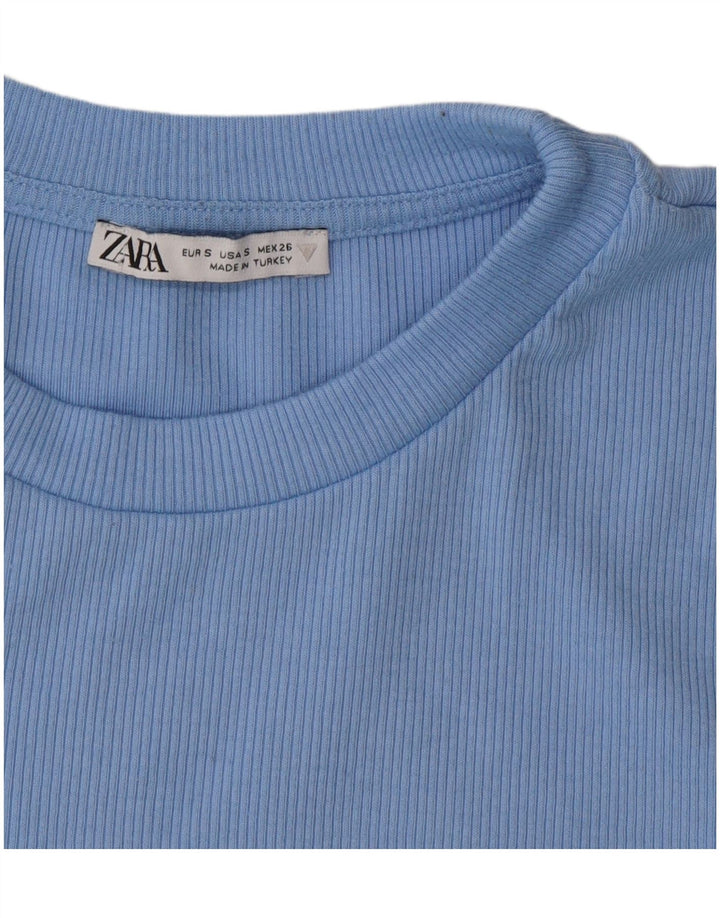 Zara Womens Crop T-Shirt Top UK 10 Petit Bleu