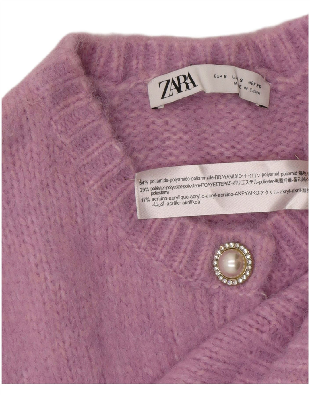 ZARA Femme Cardigan court à manches 3/4 UK 10 Petit Violet Polyamide