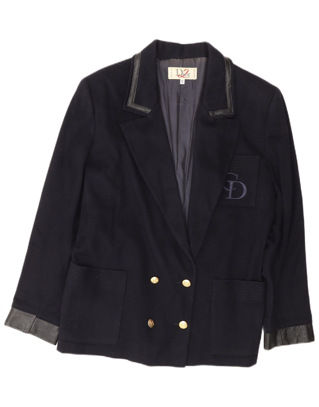 Christian Dior Veste blazer double boutonnage pour femme UK 16 Large Bleu marine