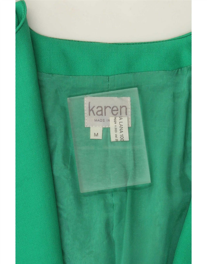 vintage Femme 3/4 Manches Blazer Veste UK 14 Laine Vert Moyen