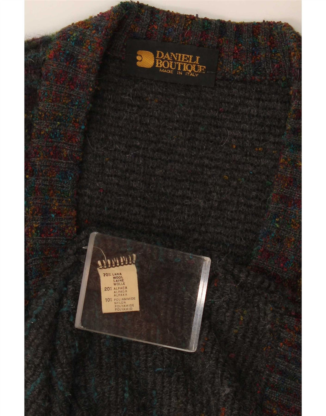 vintage Mens Cardigan Sweater Grand Multicolore Géométrique