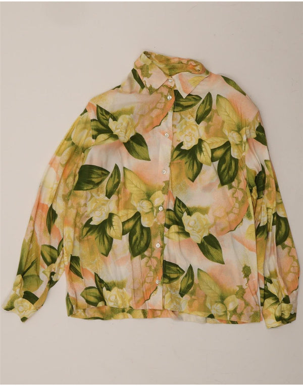 VINTAGE Chemise Femme UK 10 Petit Jaune Floral
