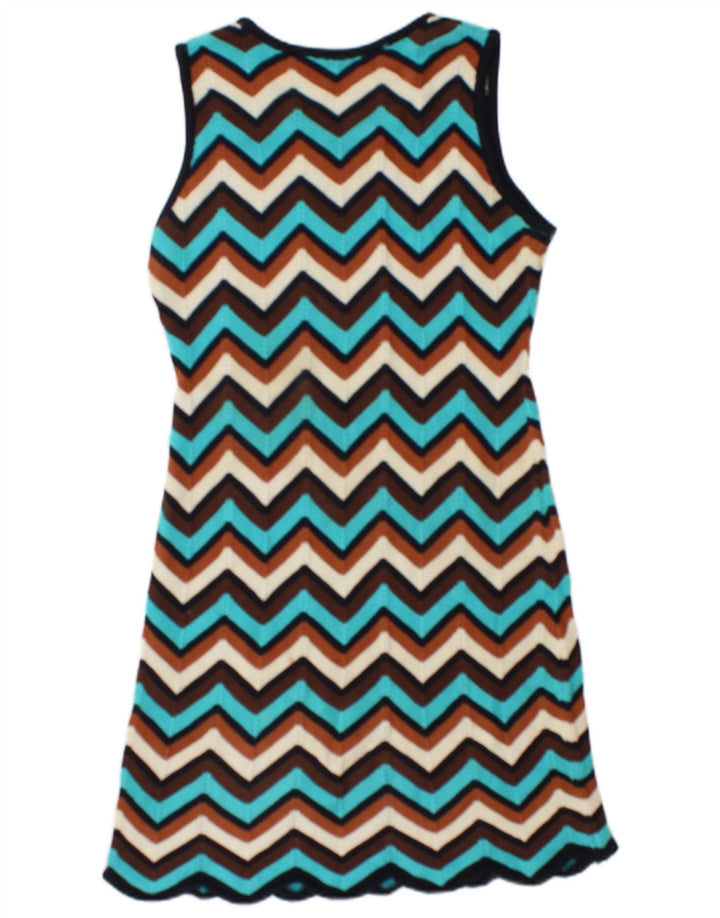 vintage Womens Knit Jumper Dress UK 12 Chevron multicolore moyen