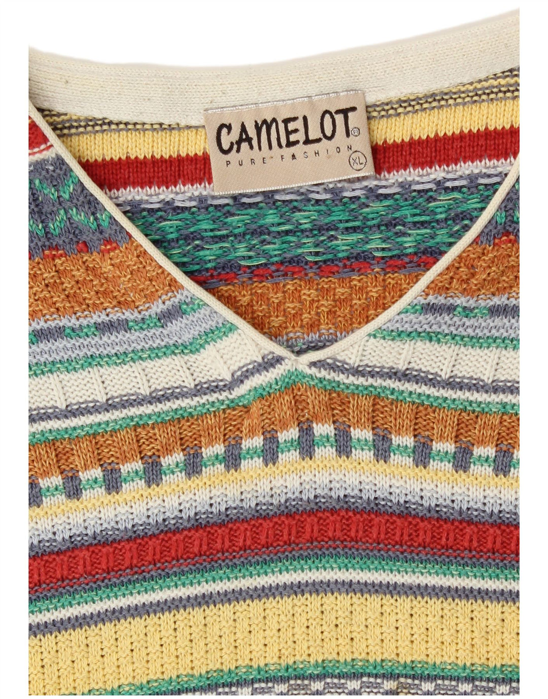 Camelot Pull col V pour Femme UK 18 XL Multicolore Géométrique Rétro
