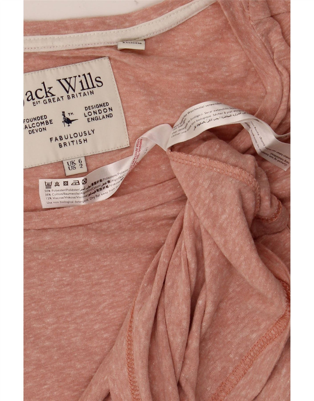 JACK WILLS T-Shirt Femme Top UK 6 XS Rose Moucheté Polyester