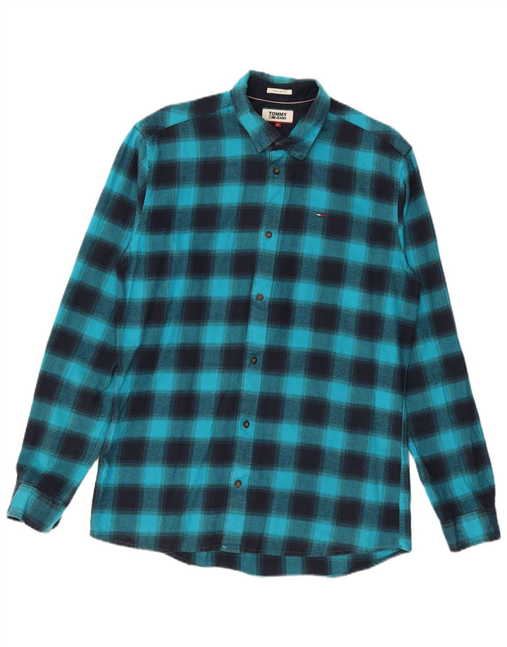 TOMMY HILFIGER Chemise Regular Fit Flanelle Homme Bleu Moyen Carreaux Coton