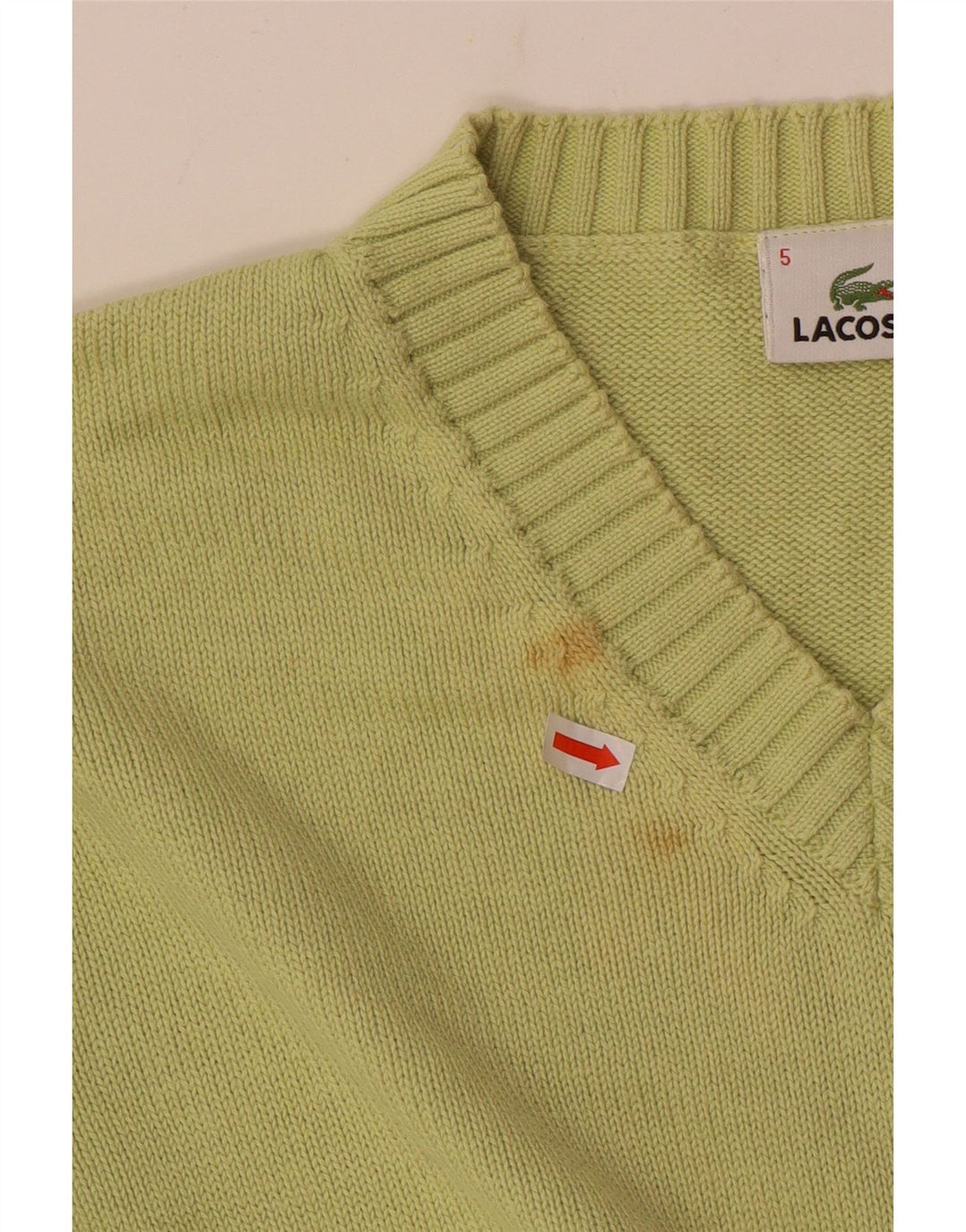 LACOSTE Homme Col V Pull Pull Taille 5 Grand Coton Vert