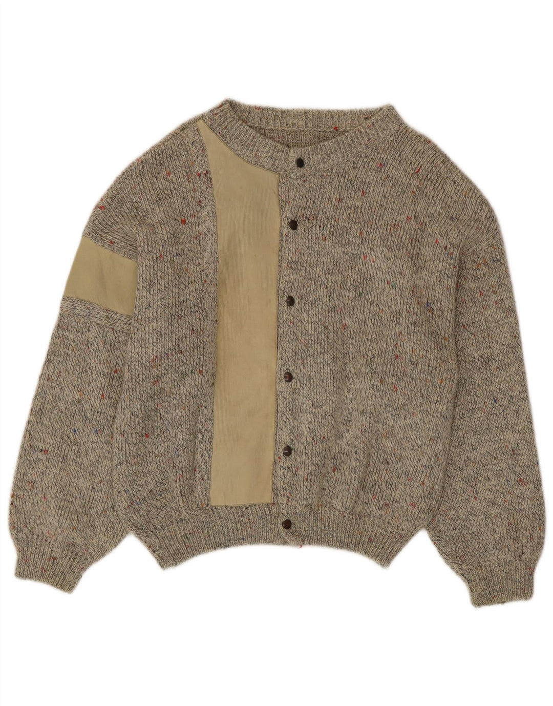 vintage Mens Cardigan Pull Moyen Beige Moucheté Alpaga Laine