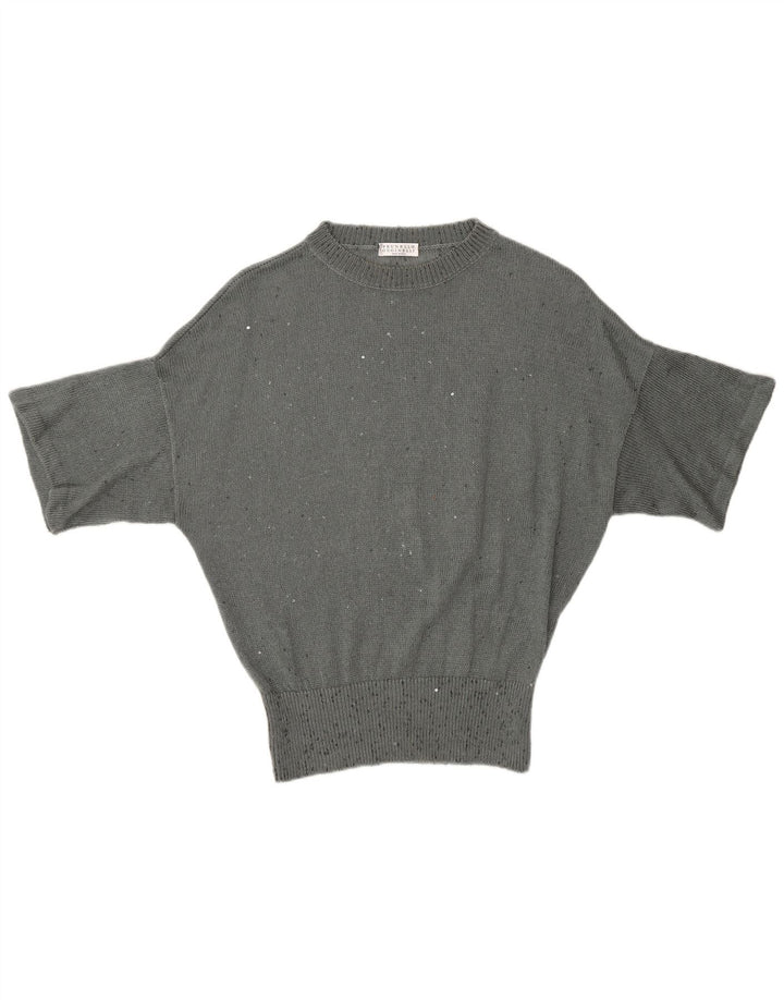 BRUNELLO CUCINELLI Pull à col rond pour femme UK 12 Gris moyen