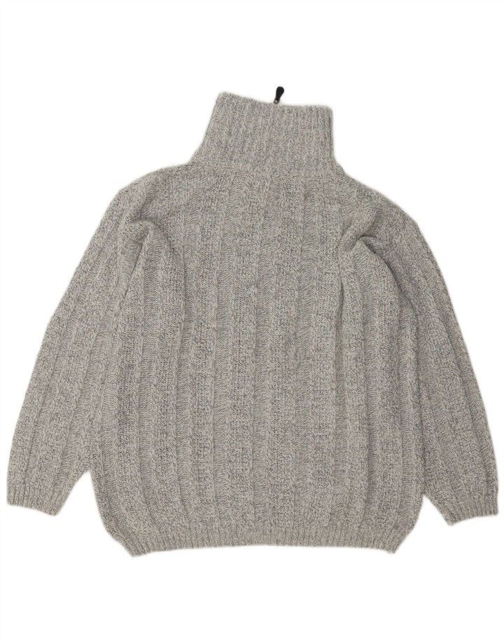 VINTAGE Pull col zippé homme XL laine grise