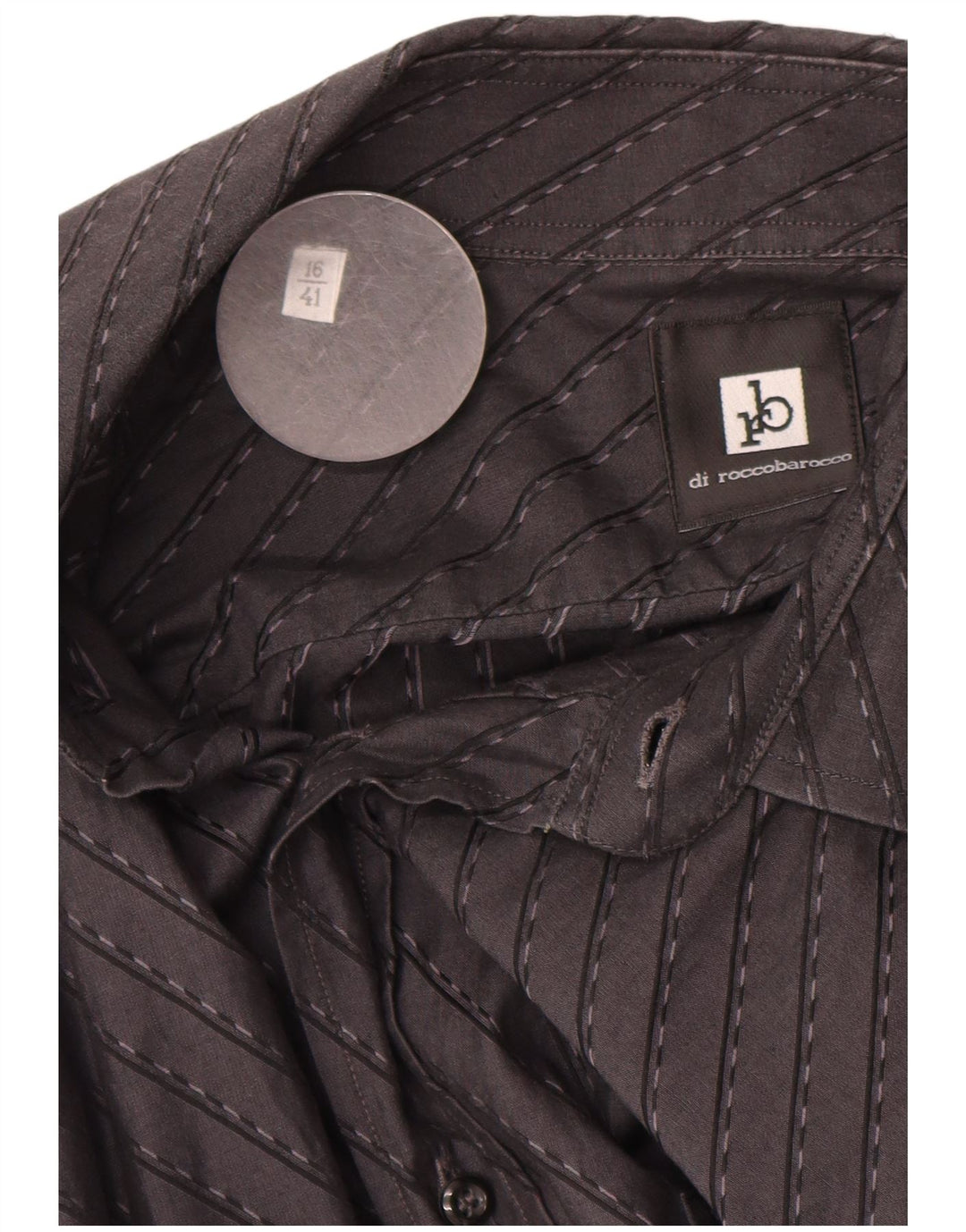 ROCCOBAROCCO Chemise Homme Taille 16 41 Grand Coton Rayé Noir