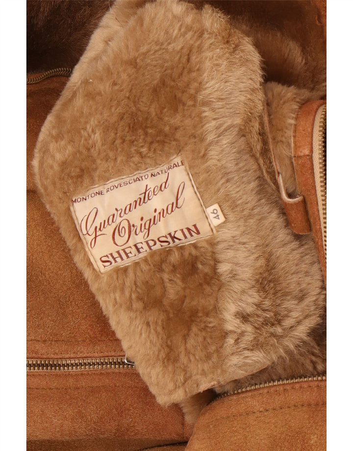 veste en peau de mouton à capuchon vintage pour femme IT 46 Grande peau de mouton marron