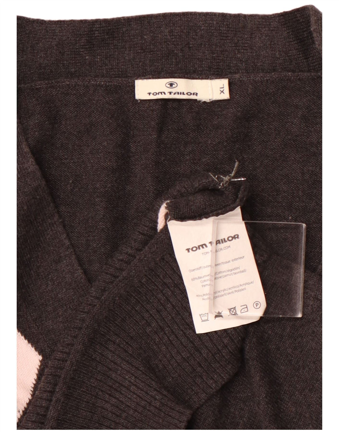 TOM TAILOR Cardigan court pour femme UK 18 XL Noir Argyle/Diamant