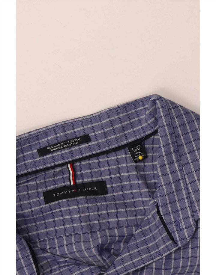 Tommy Hilfiger Chemise coupe classique pour homme 2XL en coton à carreaux bleus