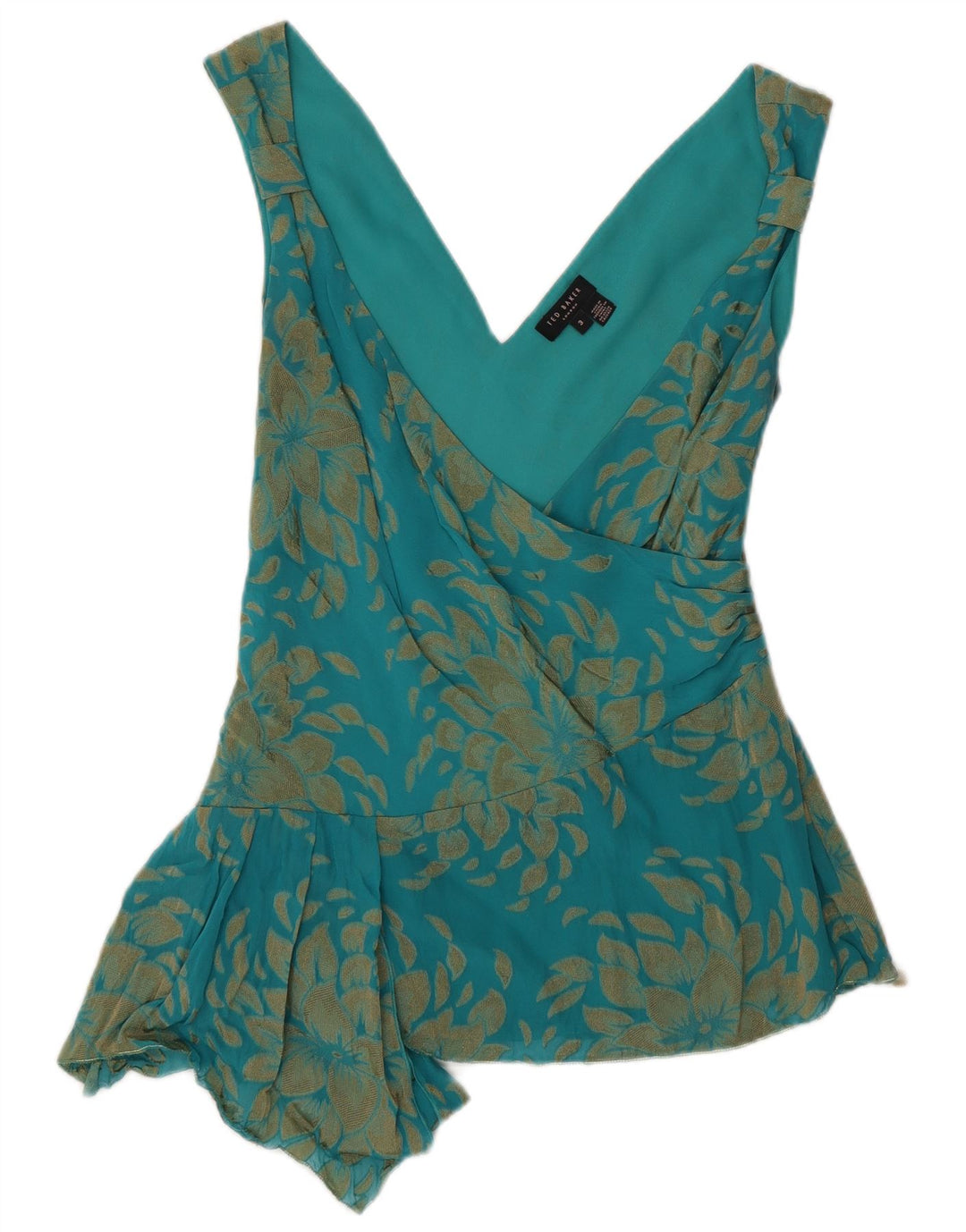 Ted Baker Chemisier asymétrique pour femme Taille 3 Vert moyen floral