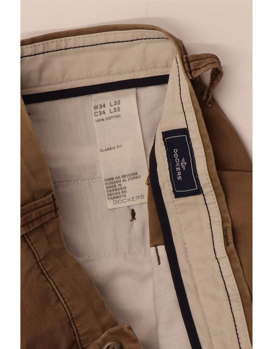 DOCKERS Pantalon Chino Droit Coupe Classique Homme W34 L32 Coton Beige