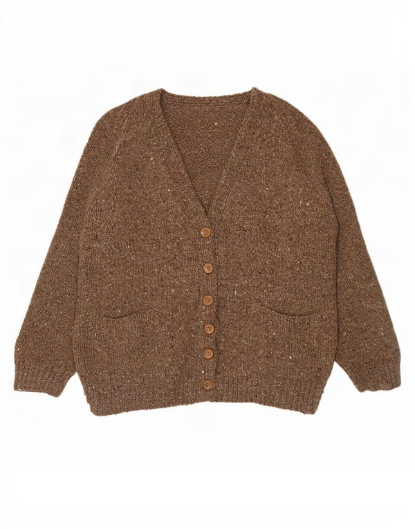 vintage Femme Cardigan Pull UK 12 Moyen Brun Moucheté