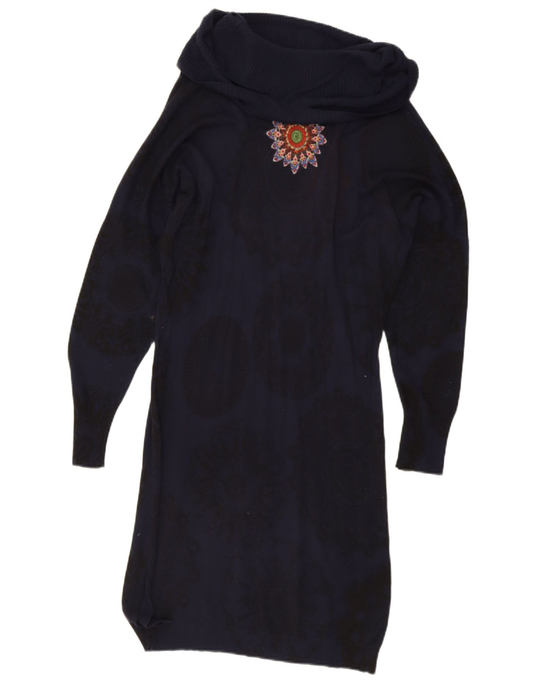 Desigual Robe pull graphique surdimensionnée pour femme UK 14 Bleu marine moyen