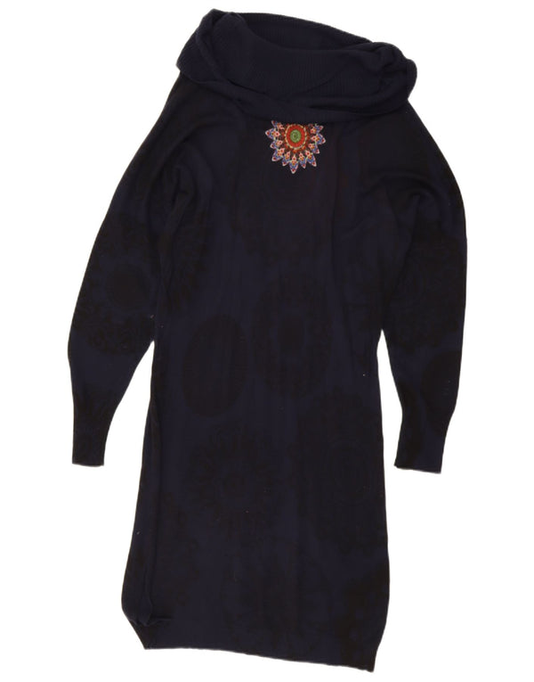 Desigual Robe pull graphique surdimensionnée pour femme UK 14 Bleu marine moyen