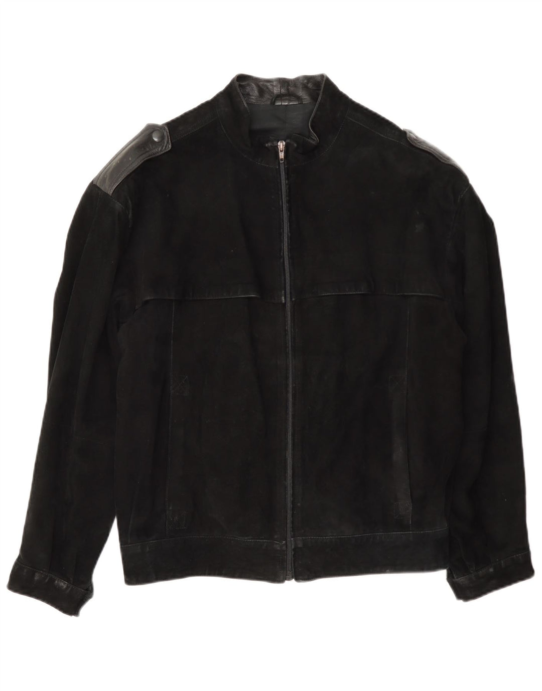 vintage Mens Military Suede Bomber Jacket IT 46 Petit Noir