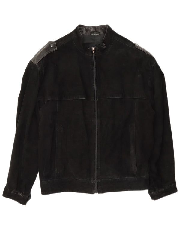 vintage Mens Military Suede Bomber Jacket IT 46 Petit Noir