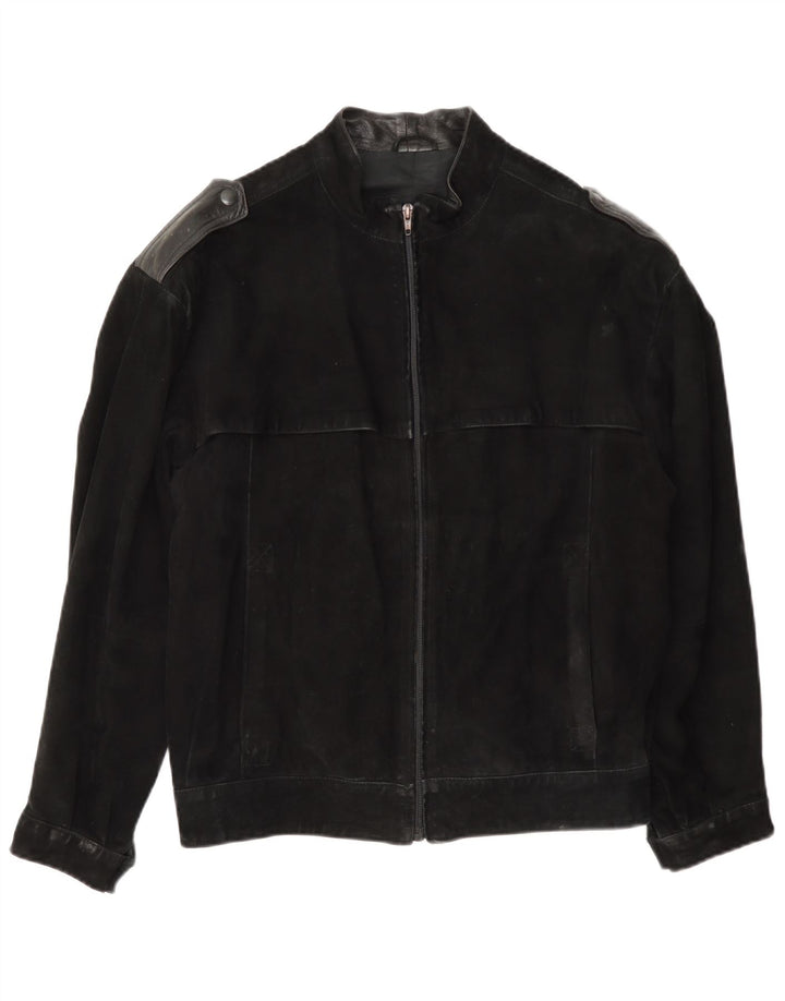 vintage Mens Military Suede Bomber Jacket IT 46 Petit Noir