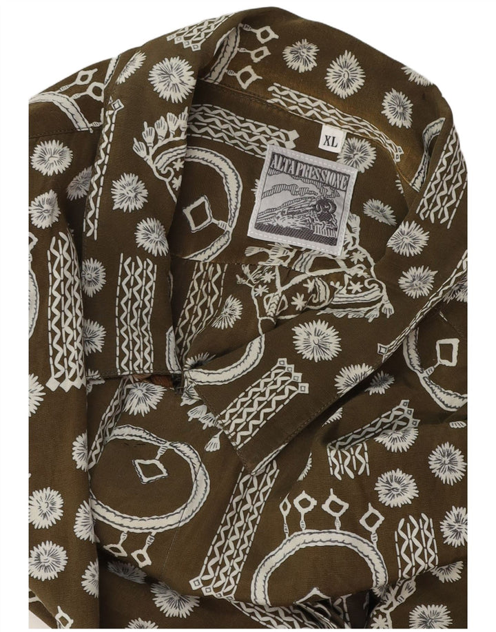 Chemise à manches courtes à motif abstrait vintage pour hommes XL Kaki