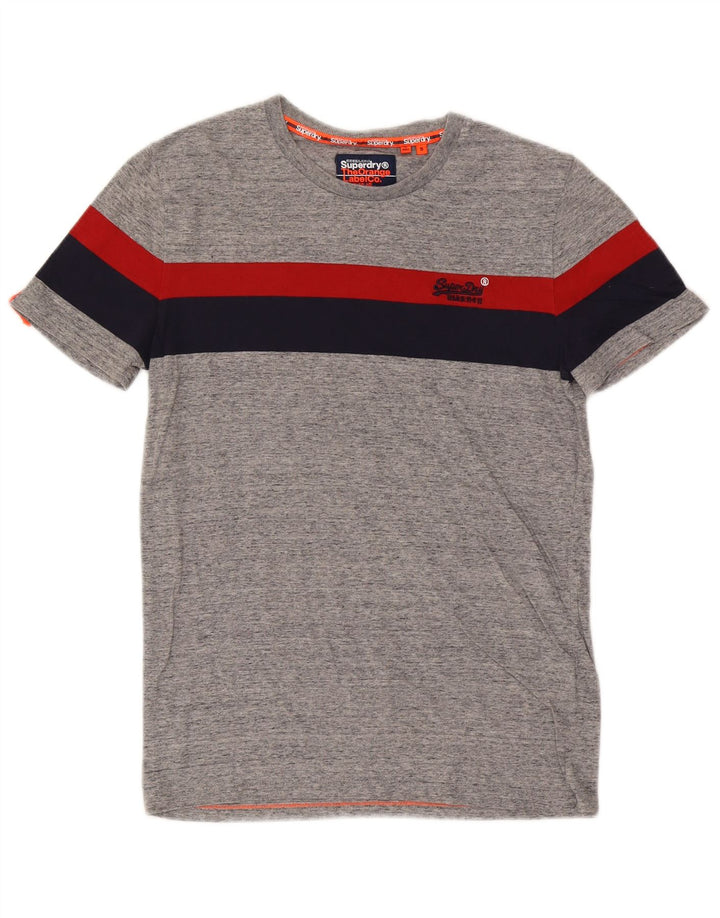 Superdry Homme T-Shirt Top Petit Gris Colorblock Cotton