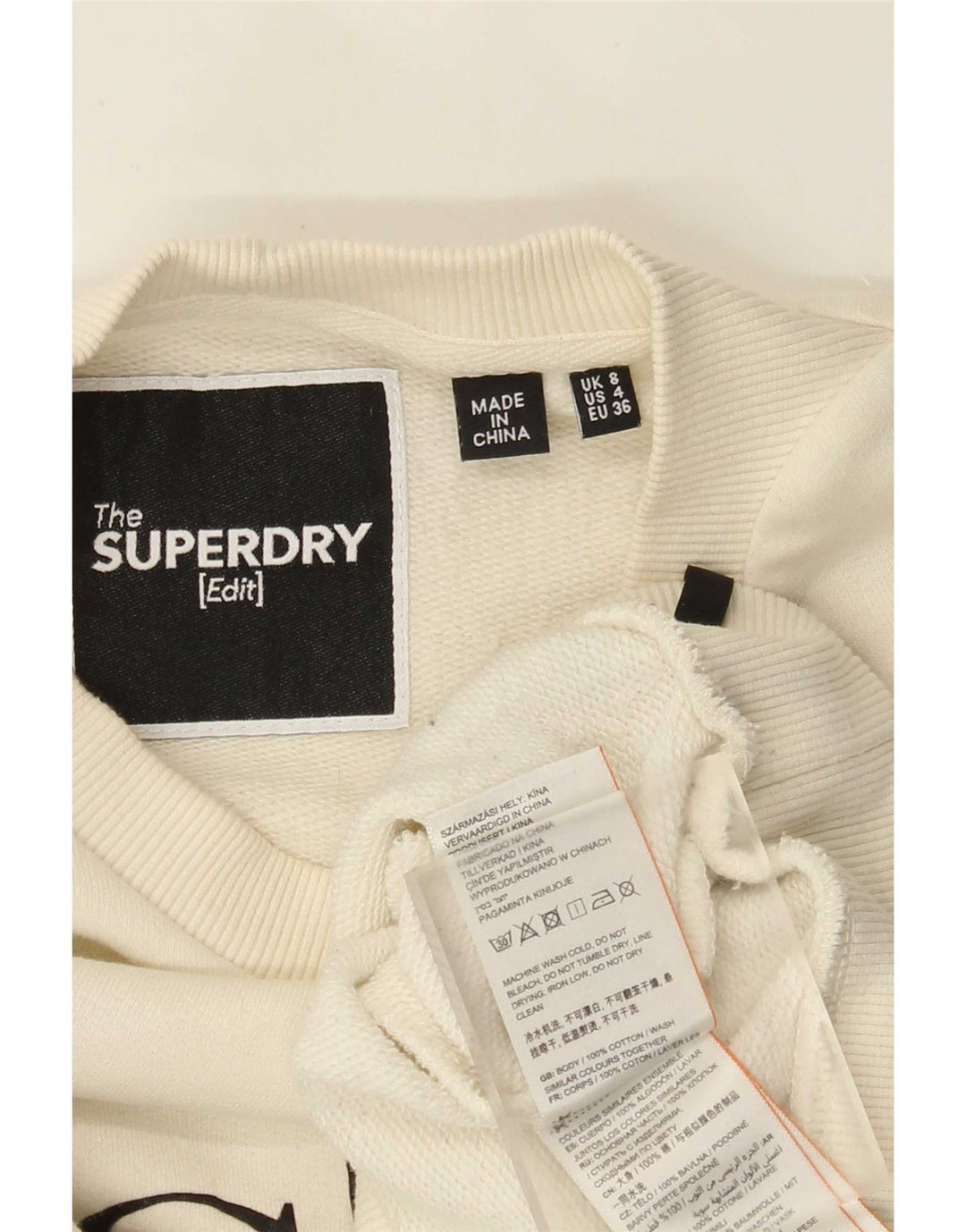 Superdry Sweat-shirt court surdimensionné pour femme UK 8 Small Blanc cassé