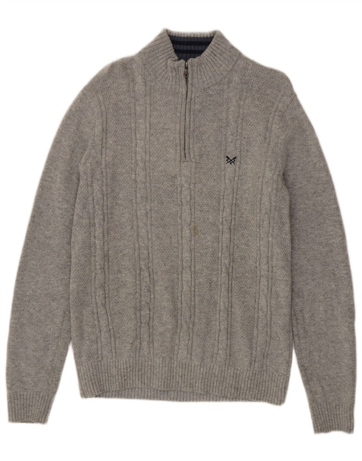 Crew Clothing Pull à col zippé pour homme en laine d'agneau gris Taille L