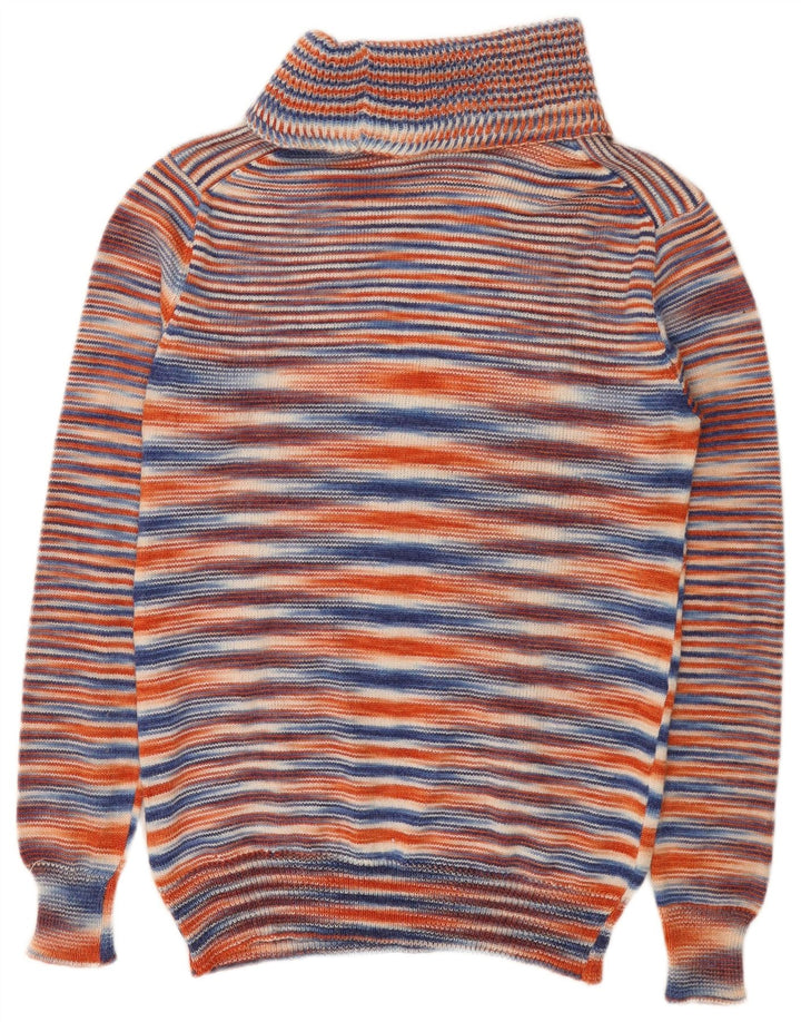 VINTAGE Femme Roll Neck Jumper Pull UK 10 Petit Rayé Multicolore