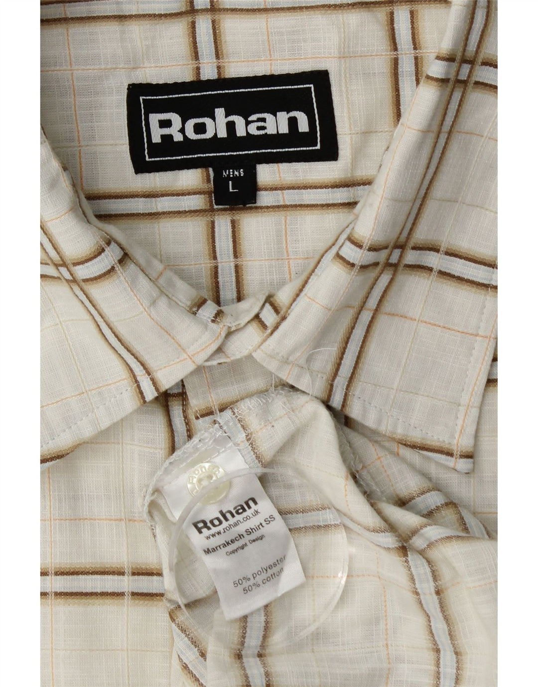 Rohan Chemise à manches courtes pour homme en polyester à carreaux blanc cassé