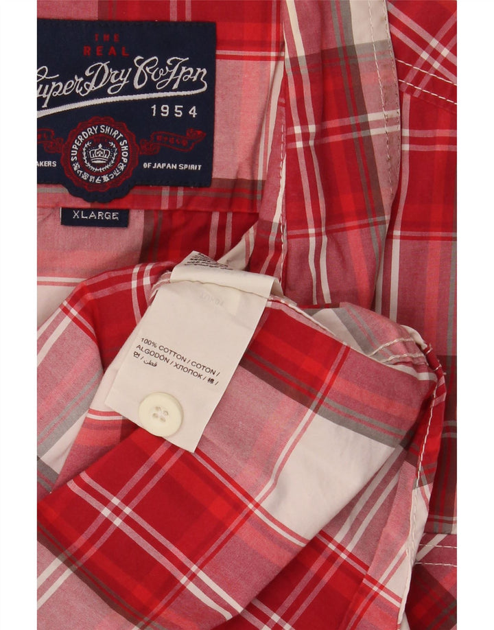 SUPERDRY Chemise à Manches Courtes Homme XL Rouge Carreaux Coton