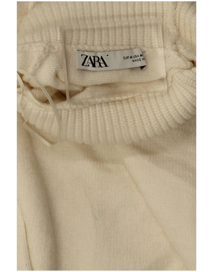 Zara Pull court surdimensionné à col roulé pour femme UK 14 Medium Off White