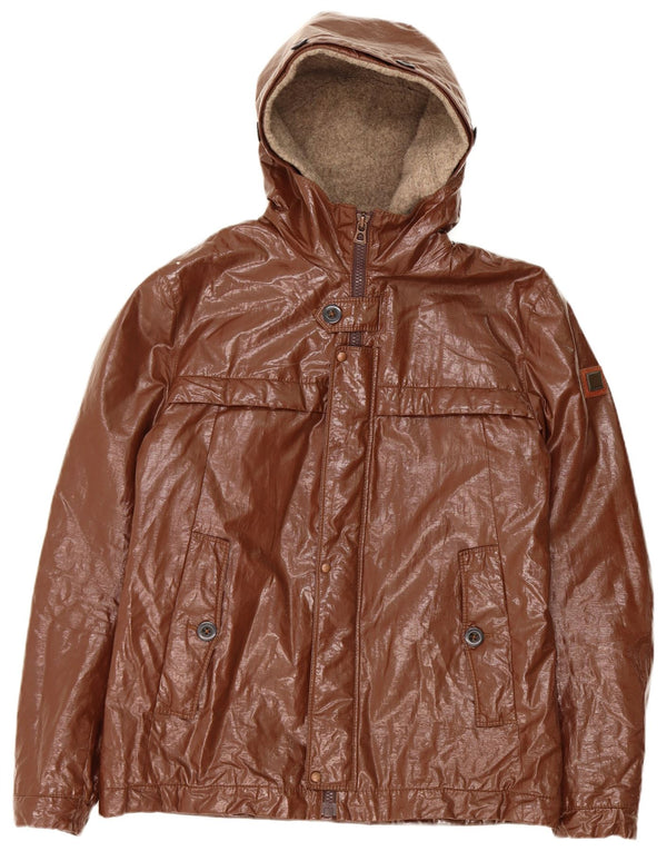 Hugo Boss Veste à capuche en simili cuir pour homme EU 52 XL Lin marron