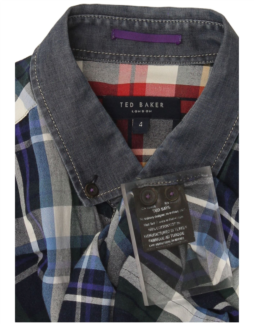 Ted Baker Chemise Homme Taille 4 Grand Bleu Marine à Carreaux Coton