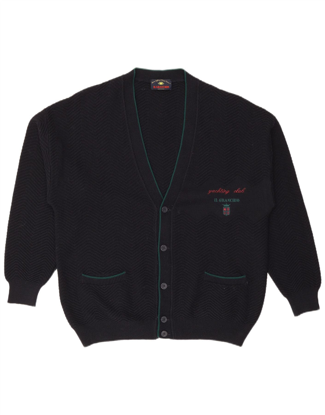 IL GRANCHIO Cardigan Homme Pull Large Bleu Marine Laine