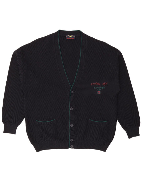 IL GRANCHIO Cardigan Homme Pull Large Bleu Marine Laine