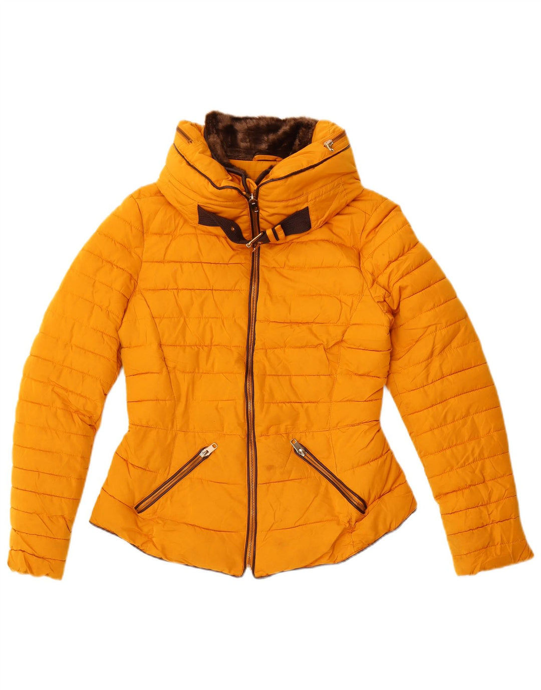 Zara Veste rembourrée courte pour femme UK 10 Small Jaune