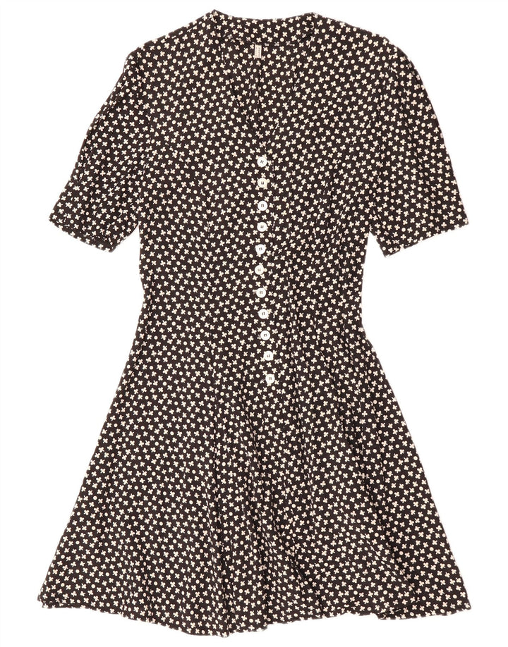 VINTAGE Robe trapèze pour femme IT 42 Medium Black Floral