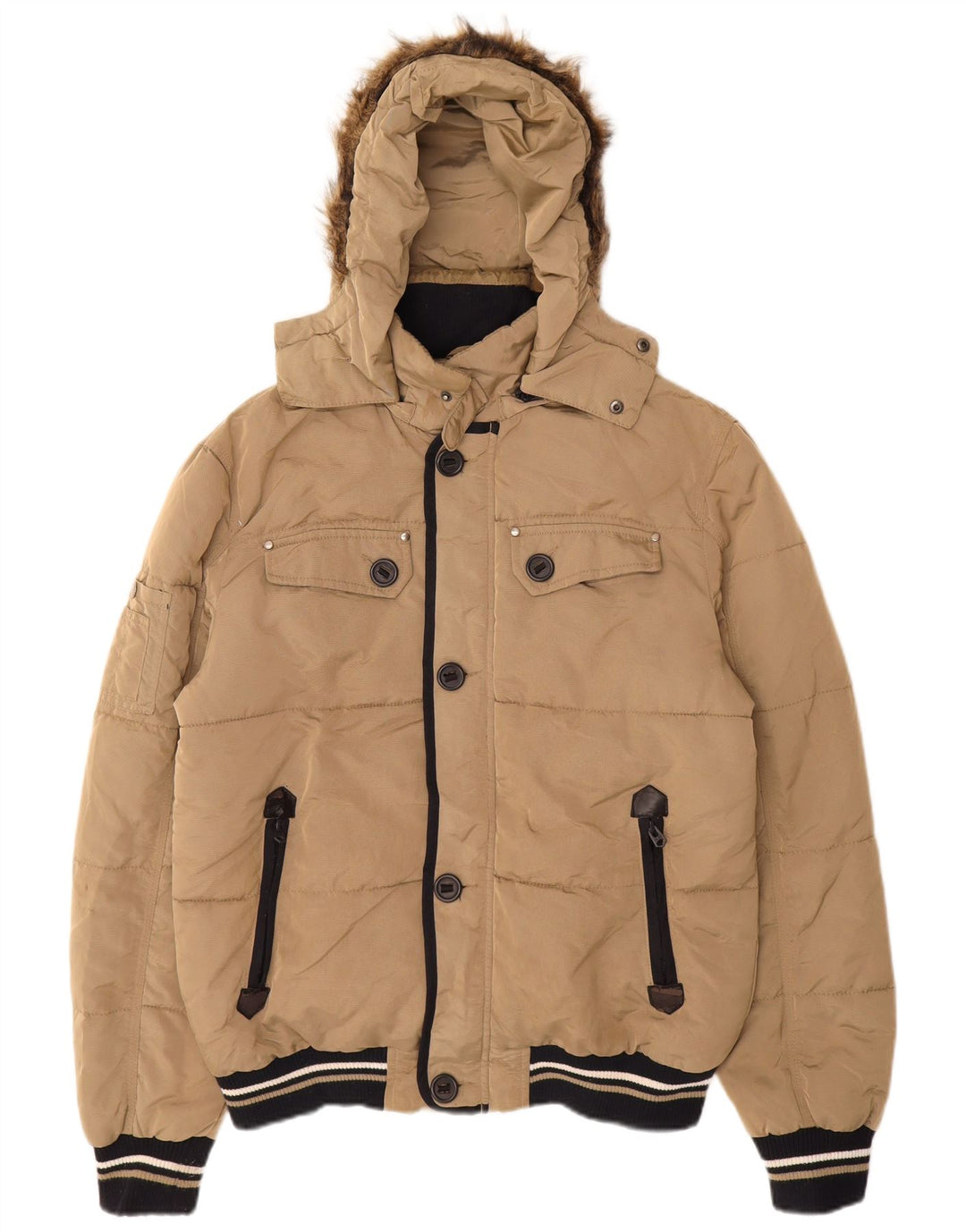 Zara Veste matelassée à capuche pour homme UK 40 Large Beige Nylon