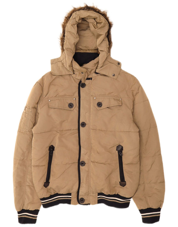 Zara Veste matelassée à capuche pour homme UK 40 Large Beige Nylon