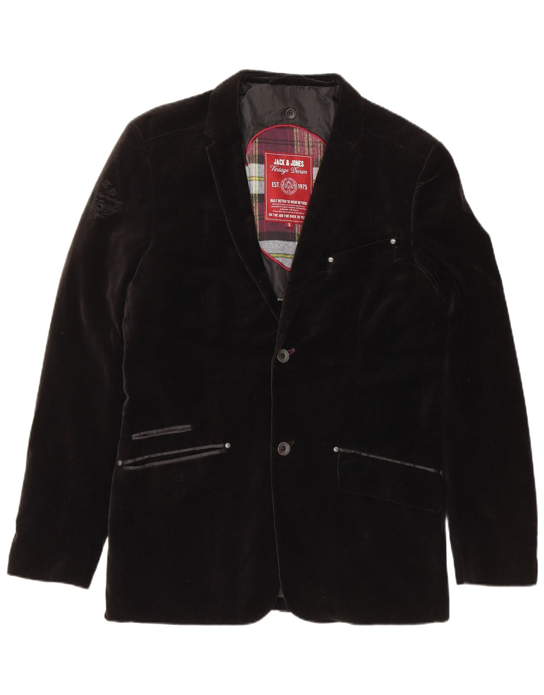 JACK & JONES Veste blazer en velours à 2 boutons pour homme UK 36 Petit coton noir